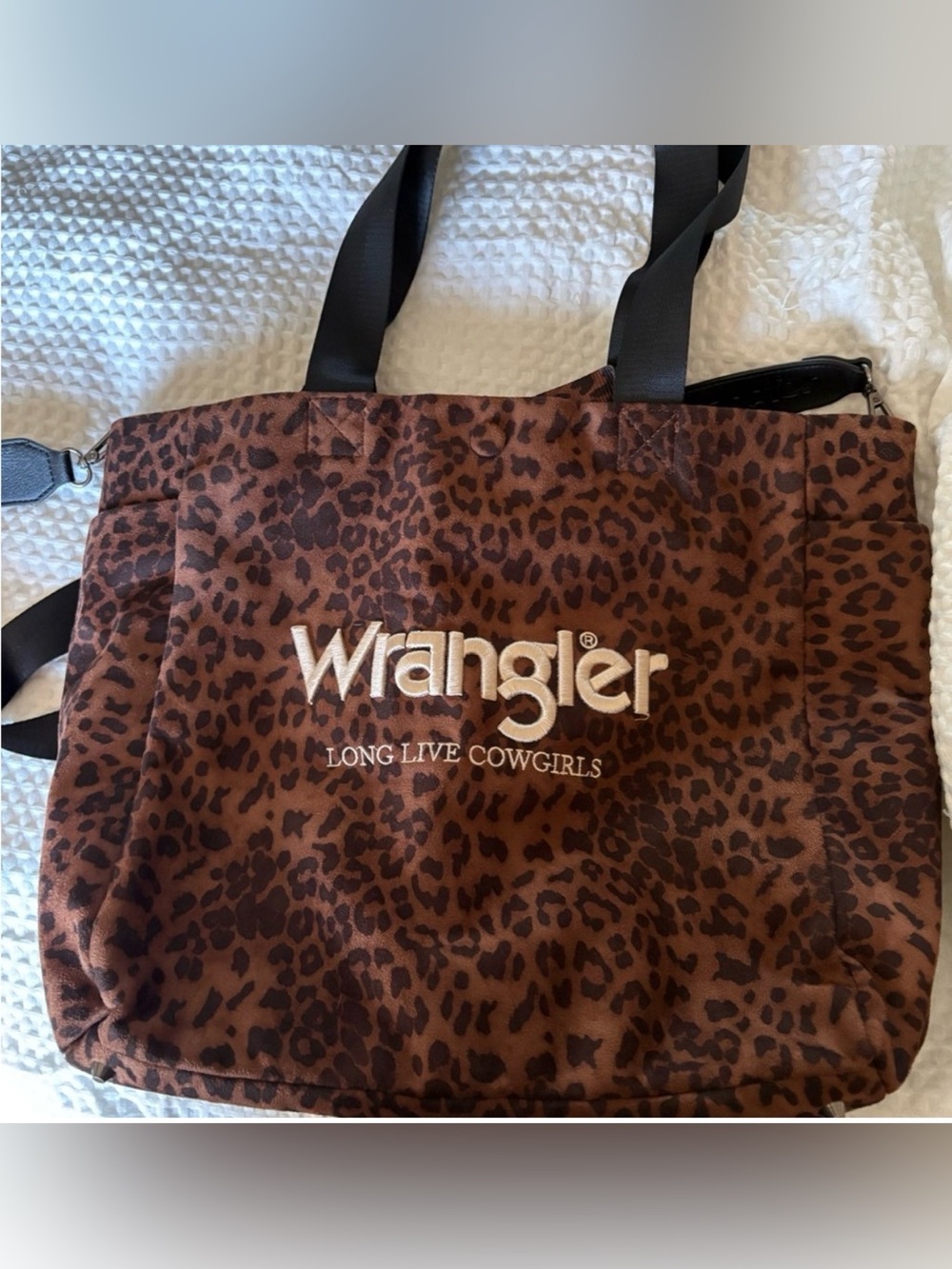 Wrangler Brown Leopard-Print Tote with Embroidered Logo